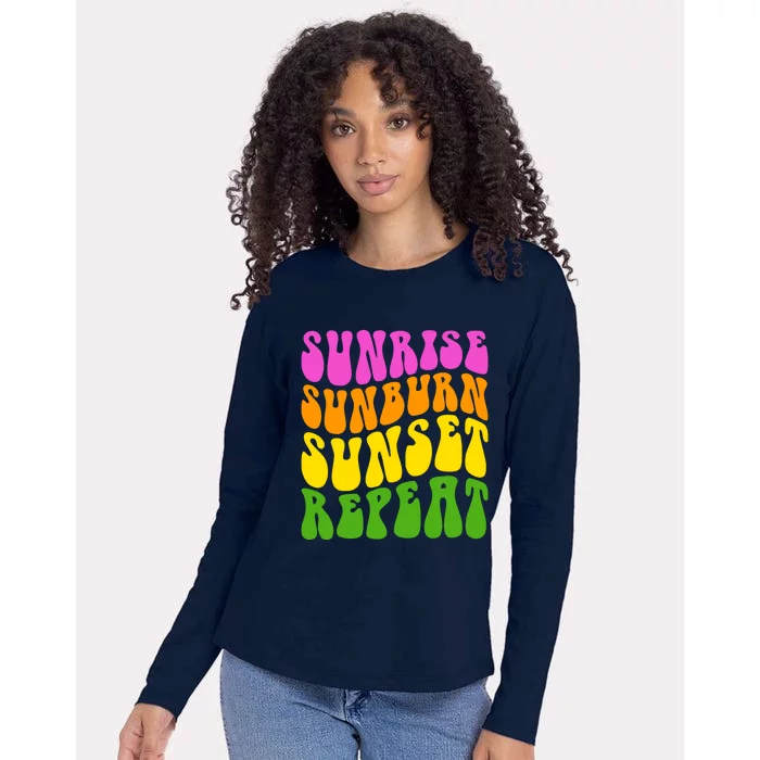 Sunrise Sunburn Sunset Repeat Retro Summer Womens Cotton Relaxed Long Sleeve T-Shirt