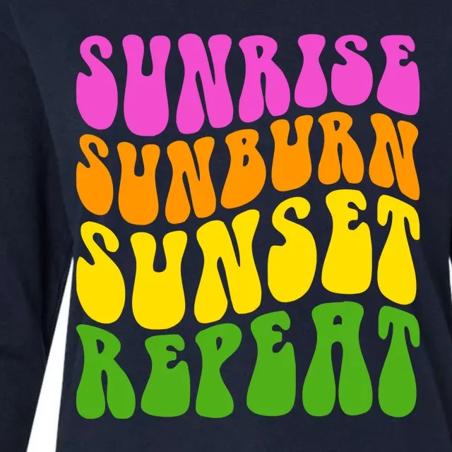 Sunrise Sunburn Sunset Repeat Retro Summer Womens Cotton Relaxed Long Sleeve T-Shirt