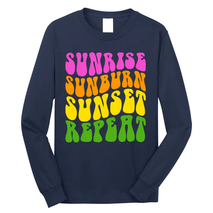 Sunrise Sunburn Sunset Repeat Retro Summer Long Sleeve Shirt