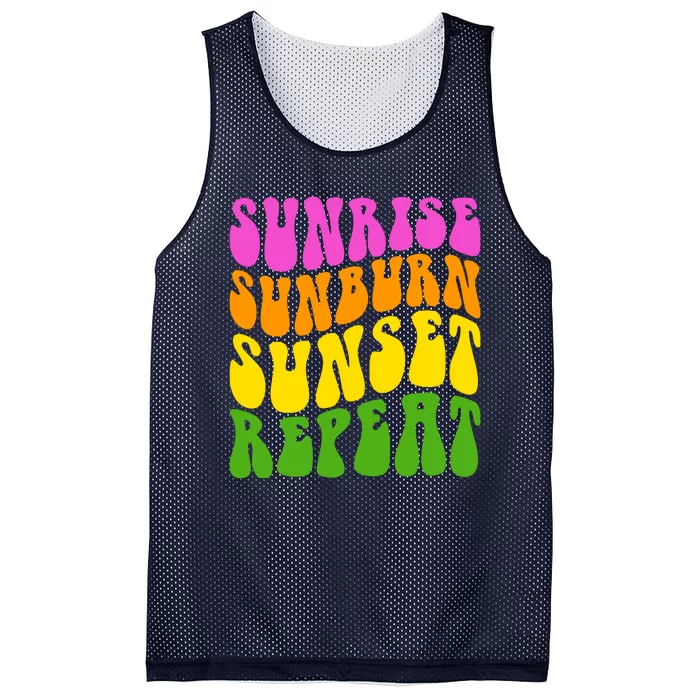 Sunrise Sunburn Sunset Repeat Retro Summer Mesh Reversible Basketball Jersey Tank