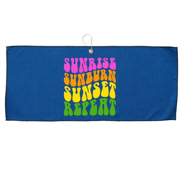 Sunrise Sunburn Sunset Repeat Retro Summer Large Microfiber Waffle Golf Towel