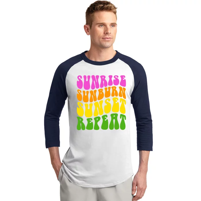 Sunrise Sunburn Sunset Repeat Retro Summer Baseball Sleeve Shirt