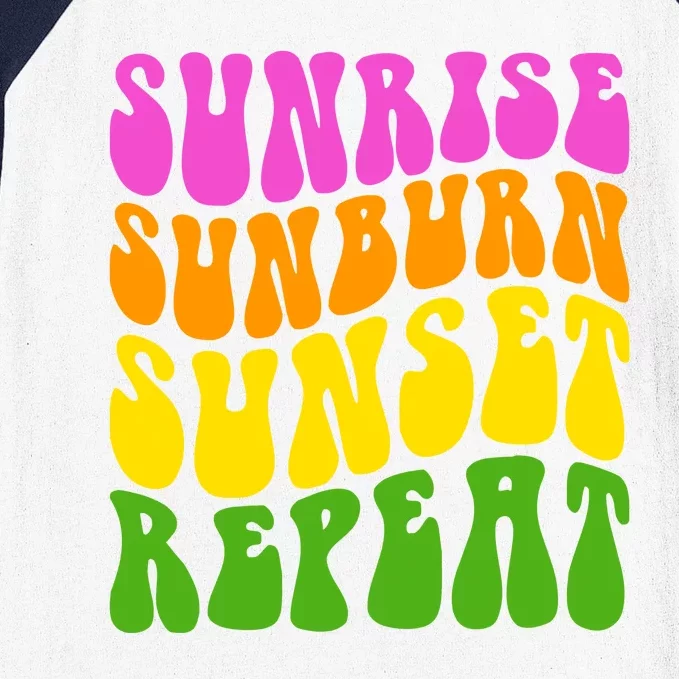 Sunrise Sunburn Sunset Repeat Retro Summer Baseball Sleeve Shirt