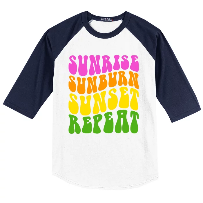 Sunrise Sunburn Sunset Repeat Retro Summer Baseball Sleeve Shirt