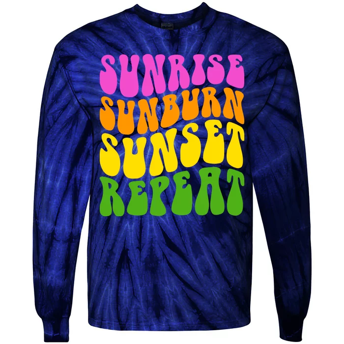 Sunrise Sunburn Sunset Repeat Retro Summer Tie-Dye Long Sleeve Shirt