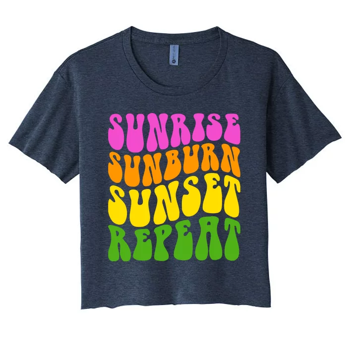 Sunrise Sunburn Sunset Repeat Retro Summer Women's Crop Top Tee