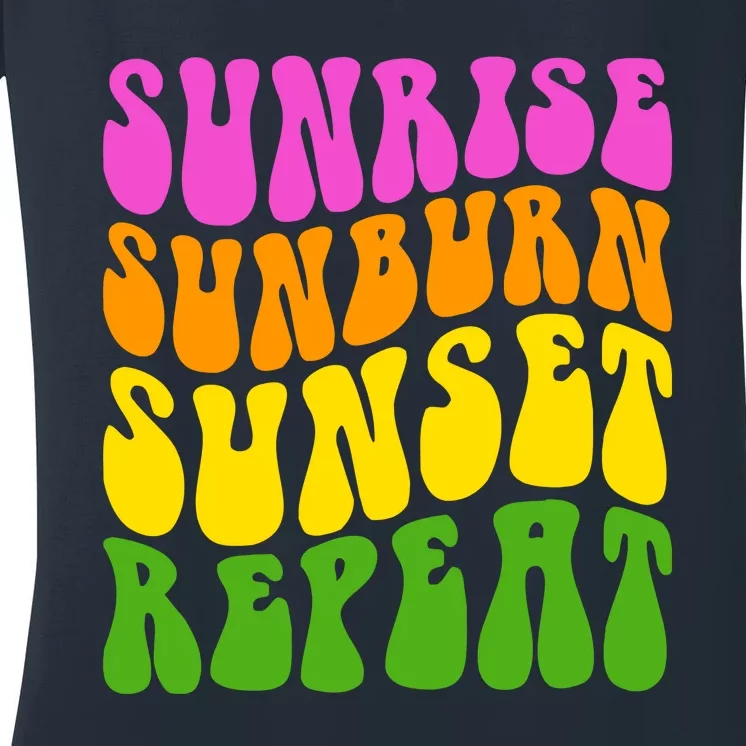 Sunrise Sunburn Sunset Repeat Retro Summer Women's V-Neck T-Shirt