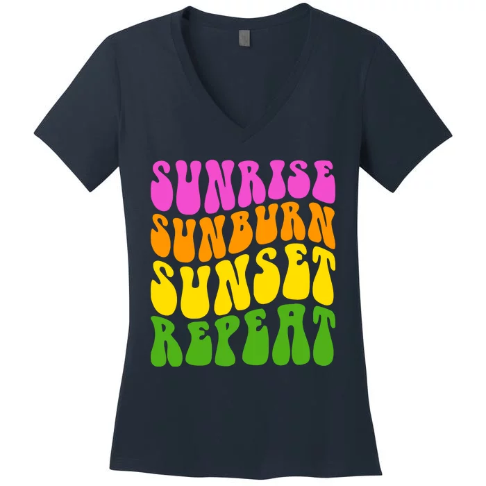 Sunrise Sunburn Sunset Repeat Retro Summer Women's V-Neck T-Shirt