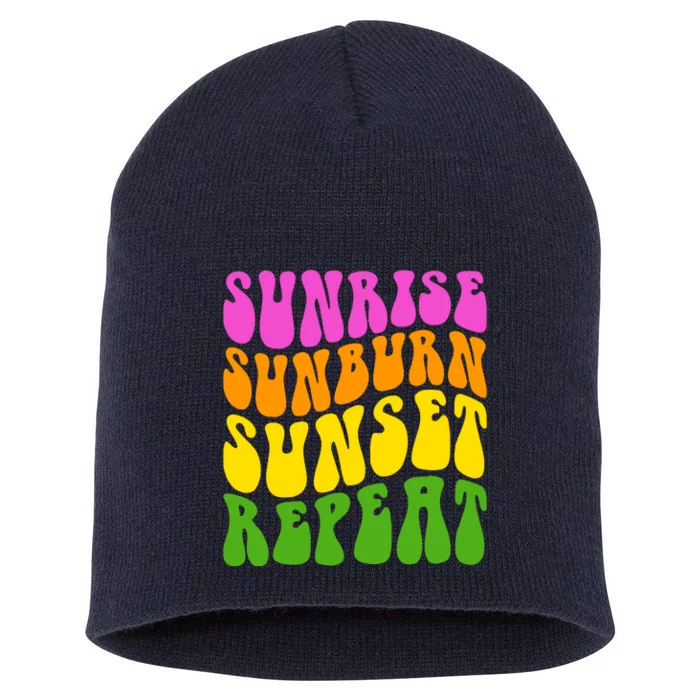 Sunrise Sunburn Sunset Repeat Retro Summer Short Acrylic Beanie