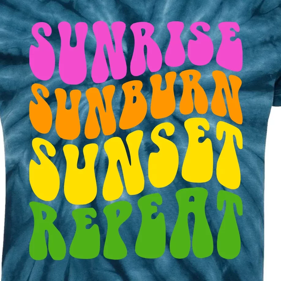 Sunrise Sunburn Sunset Repeat Retro Summer Kids Tie-Dye T-Shirt