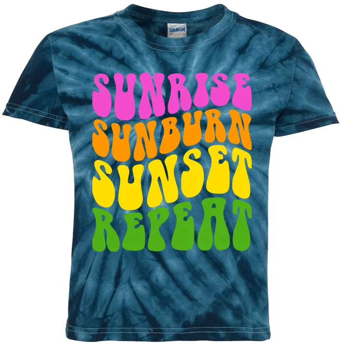 Sunrise Sunburn Sunset Repeat Retro Summer Kids Tie-Dye T-Shirt