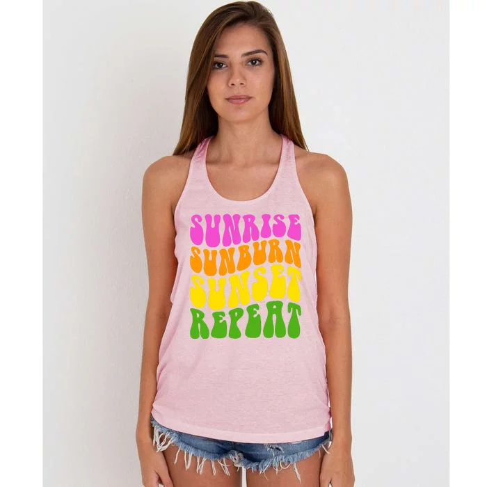 Sunrise Sunburn Sunset Repeat Retro Summer Women's Knotted Racerback Tank