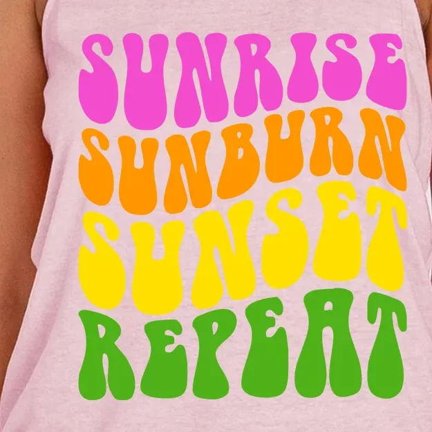 Sunrise Sunburn Sunset Repeat Retro Summer Women's Knotted Racerback Tank