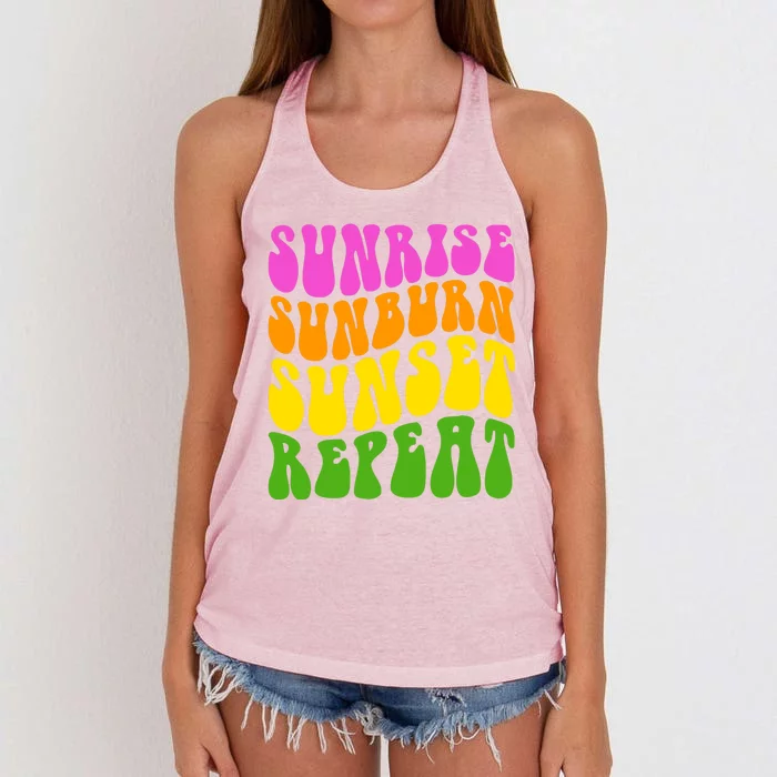 Sunrise Sunburn Sunset Repeat Retro Summer Women's Knotted Racerback Tank