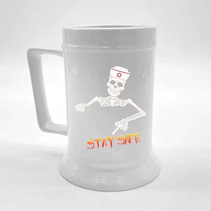 Skeleton Stay Safe Nurse Meaningful Gift Front & Back Beer Stein