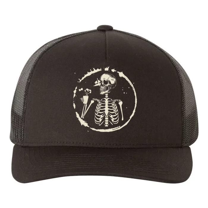 Spooky Skeleton Sipping Coffee Halloween Outfit Yupoong Adult 5-Panel Trucker Hat