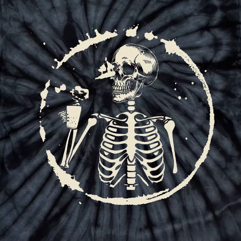 Spooky Skeleton Sipping Coffee Halloween Outfit Tie-Dye T-Shirt