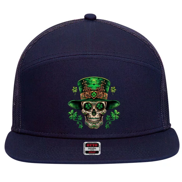 Sugar Skull St Patrick Day Of The Dead 7 Panel Mesh Trucker Snapback Hat