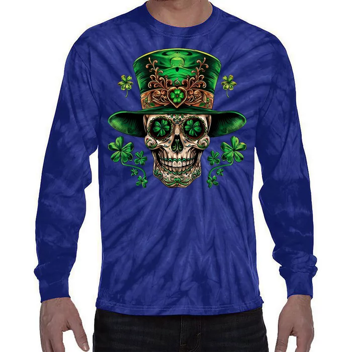 Sugar Skull St Patrick Day Of The Dead Tie-Dye Long Sleeve Shirt