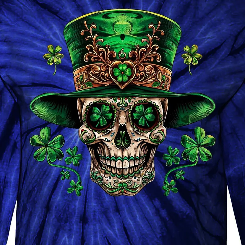 Sugar Skull St Patrick Day Of The Dead Tie-Dye Long Sleeve Shirt