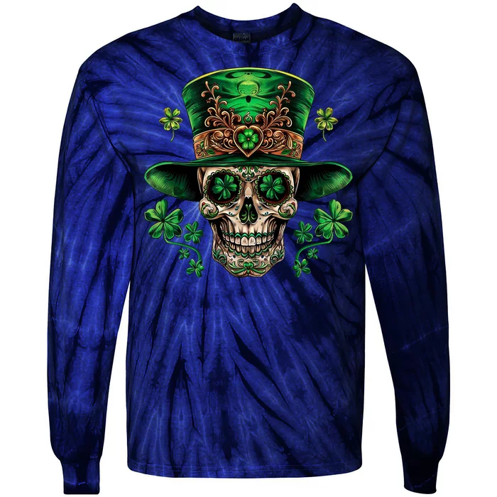 Sugar Skull St Patrick Day Of The Dead Tie-Dye Long Sleeve Shirt