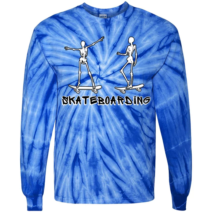 Sk8 Skater Skate Skeleton Vintage Skateboarding Great Gift Tie-Dye Long Sleeve Shirt