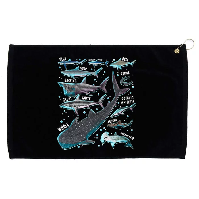 Shark Species Shark Gifts Shark Faces Tee Marine Biology Grommeted Golf Towel