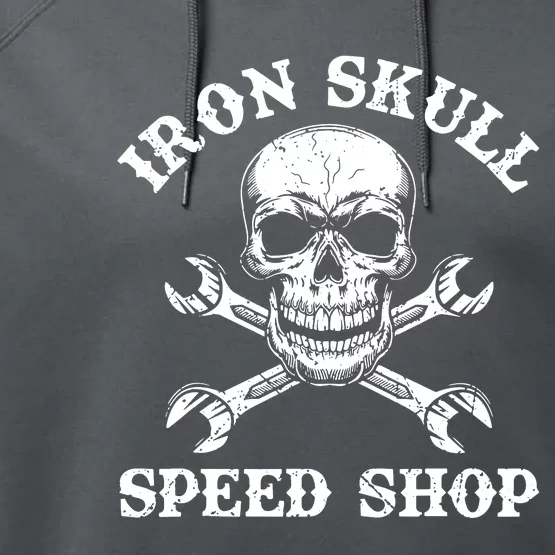 Skull Speed Shop Distressed Skull Crossed Wrenches Performance Fleece Hoodie