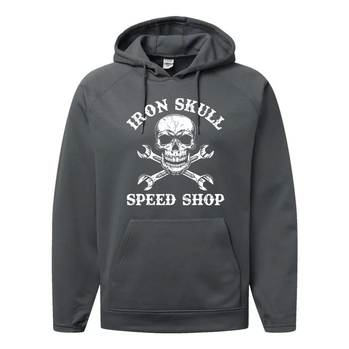 Skull Speed Shop Distressed Skull Crossed Wrenches Performance Fleece Hoodie