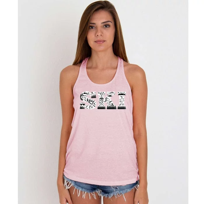 Ski Snowboard Skiing Snowboarding Lover Skier Gift Tee Gift Women's Knotted Racerback Tank