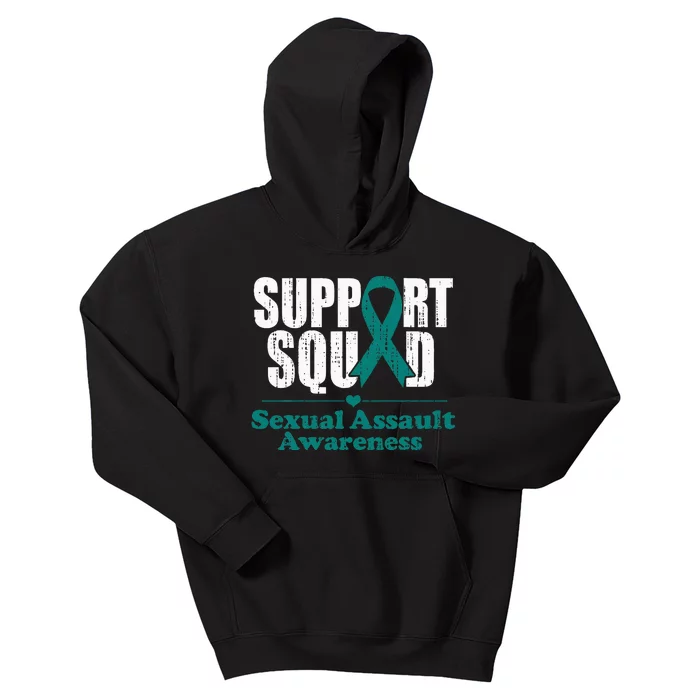 Support Squad Sexual Assault Awareness Month Teal Ribbon Kids Hoodie