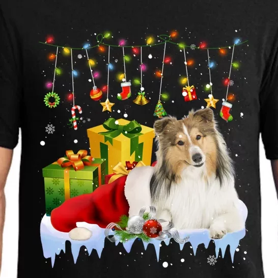 Shetland Sheepdog Santa Hat Christmas Lights Xmas Pajama Great Gift Pajama Set