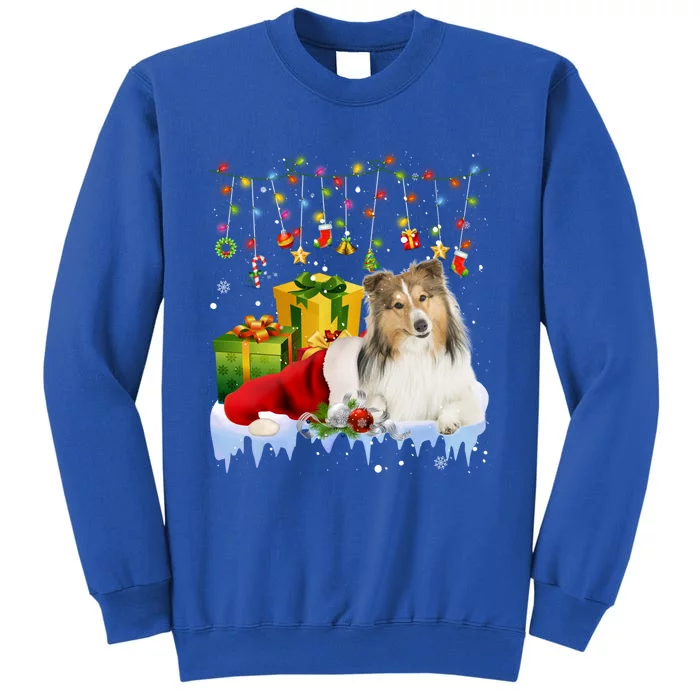 Shetland Sheepdog Santa Hat Christmas Lights Xmas Pajama Great Gift Tall Sweatshirt