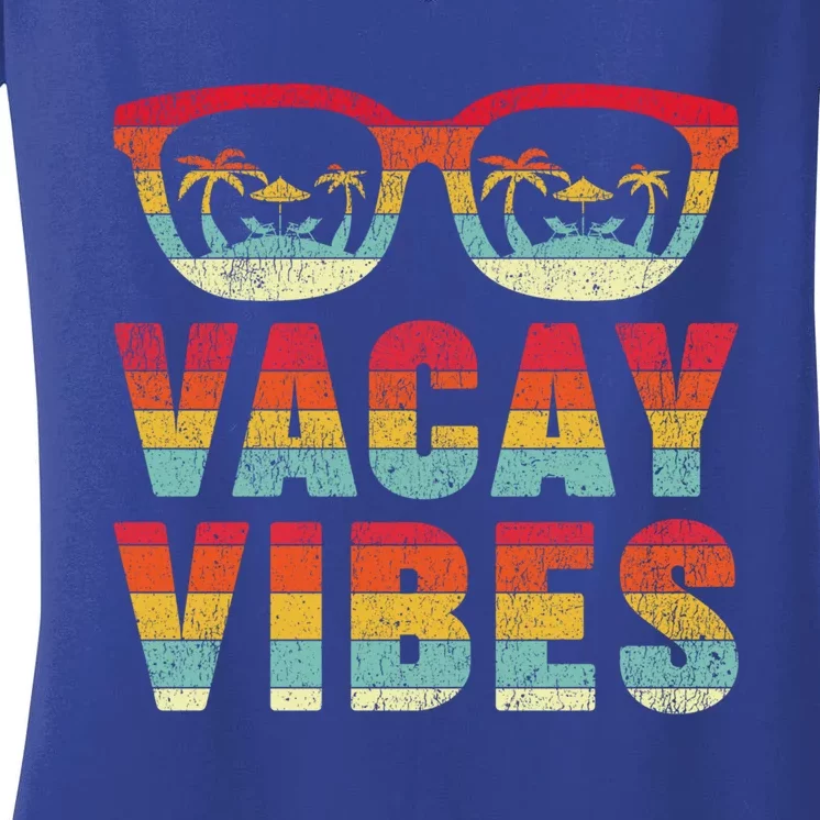 Sunset Sunglasses Summer Vacay Vibes Relax Vacation Beach Gift Women's V-Neck T-Shirt