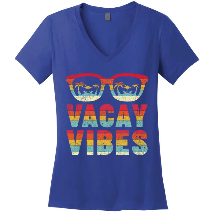 Sunset Sunglasses Summer Vacay Vibes Relax Vacation Beach Gift Women's V-Neck T-Shirt