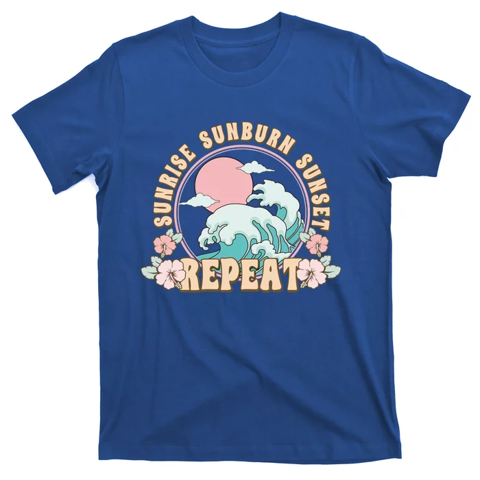 Sunrise Sunburn Sunset Repeat Beach Day Vacation Sea Ocean Gift T-Shirt