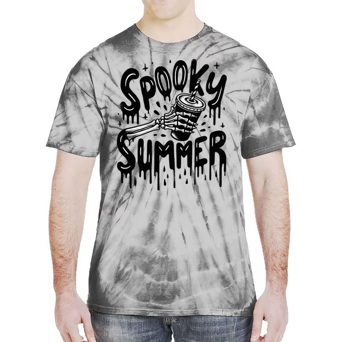 Summerween Spooky Summer Skeleton With Iced Coffee Tie-Dye T-Shirt