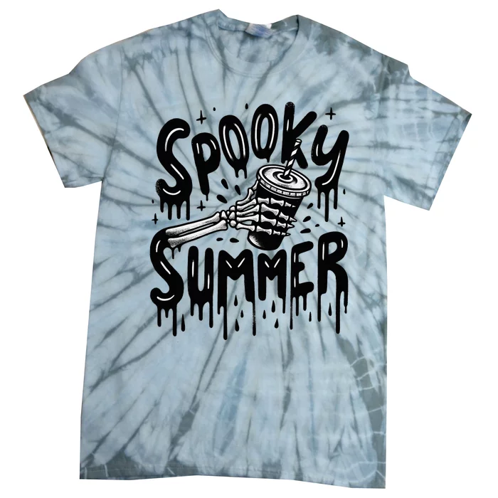 Summerween Spooky Summer Skeleton With Iced Coffee Tie-Dye T-Shirt