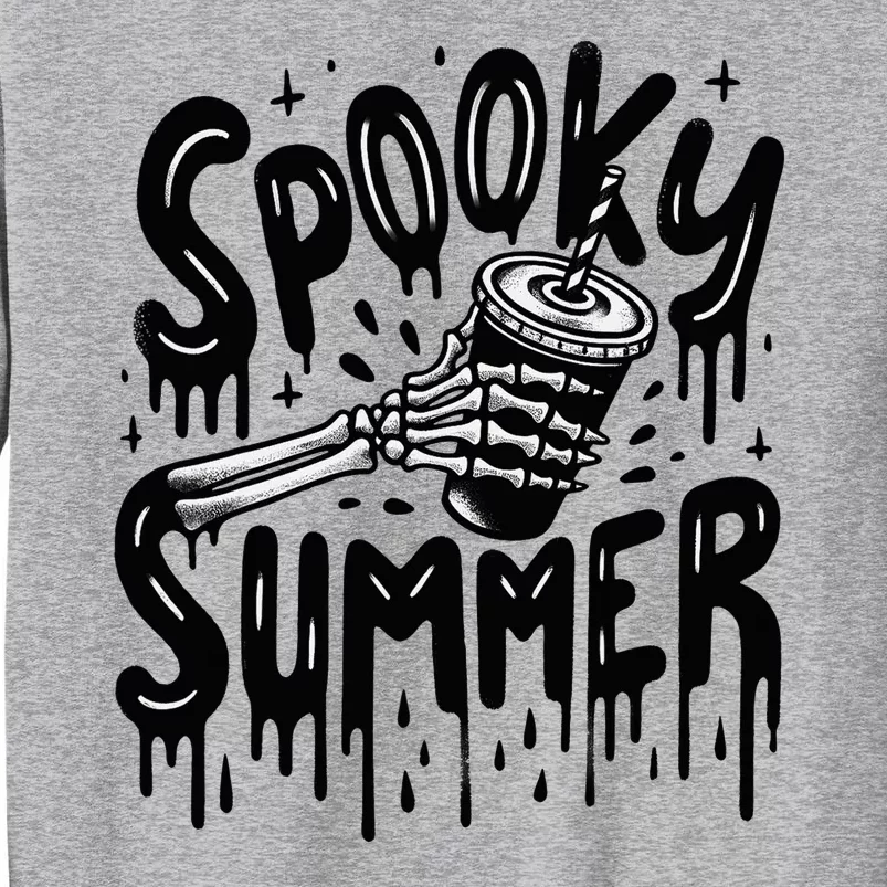 Summerween Spooky Summer Skeleton With Iced Coffee Tall Sweatshirt