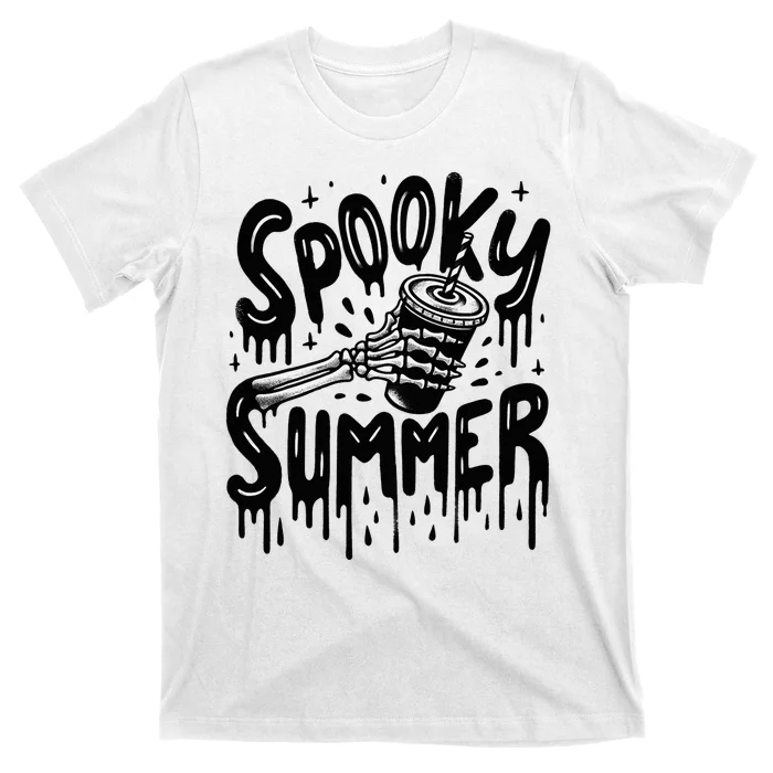 Summerween Spooky Summer Skeleton With Iced Coffee T-Shirt