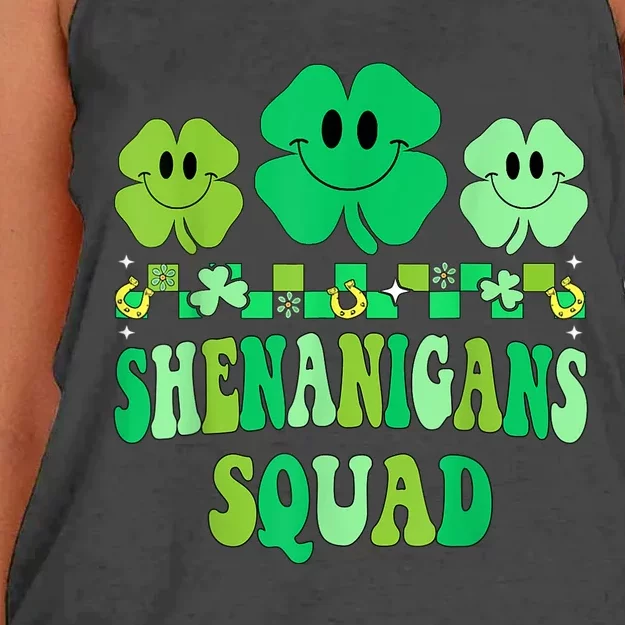 Shenanigans Squad St Patricks Day Boys Shamrock Groovy Retro Women's Knotted Racerback Tank