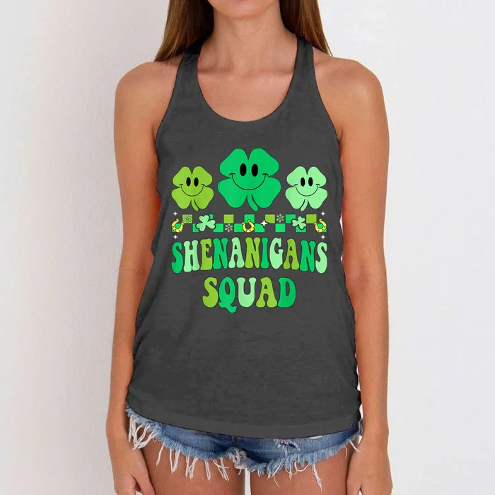 Shenanigans Squad St Patricks Day Boys Shamrock Groovy Retro Women's Knotted Racerback Tank