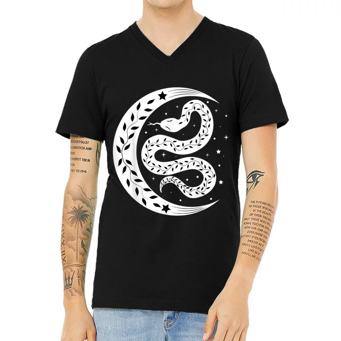 Snake Stars Sky Half Moon Herpetologist Reptile Lover V-Neck T-Shirt