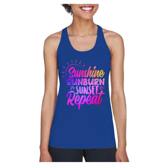 Sunrise Sunburn Sunset Repeat Sunshine Summer Beach Vibes Gift Women's Racerback Tank