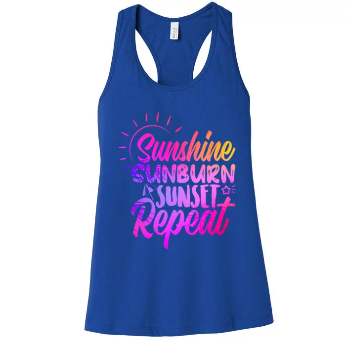 Sunrise Sunburn Sunset Repeat Sunshine Summer Beach Vibes Gift Women's Racerback Tank