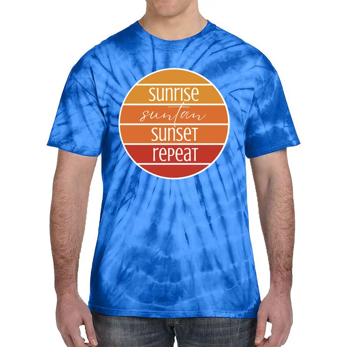 Sunrise Suntan Sunset Repeat Beach Surfer Sun Lover Sunburn Gift Tie-Dye T-Shirt