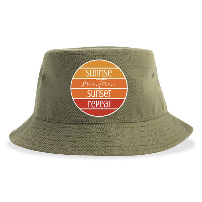 Sunrise Suntan Sunset Repeat Beach Surfer Sun Lover Sunburn Gift Sustainable Bucket Hat