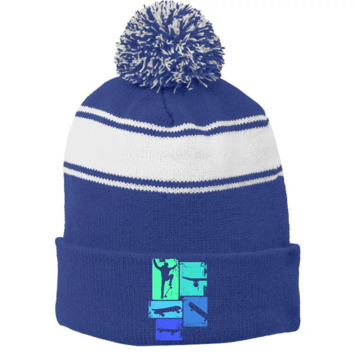 Skater Skateboarder Skateboard Gift Stripe Pom Pom Beanie