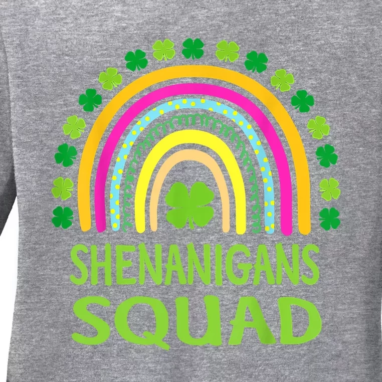 Shenanigans Squad St Patrick's Day Rainbow Shamrock Ladies Long Sleeve Shirt