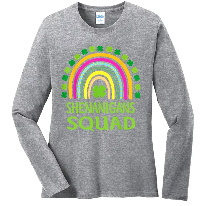 Shenanigans Squad St Patrick's Day Rainbow Shamrock Ladies Long Sleeve Shirt